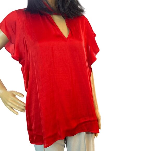 Worthington Keyhole Neck Flutter Sleeve‎ Satin Blouse in Red Size XXL NWT - Picture 4 of 7